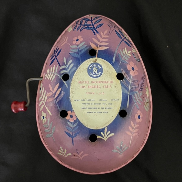 Vintage 1950's Mattel Tin Windup Easter Bunny Music Box Egg - Picture 6 of 7